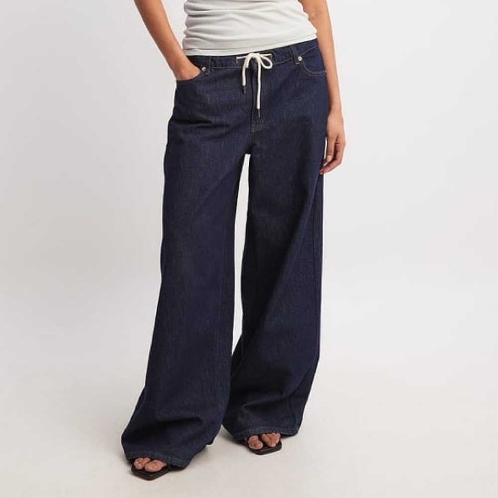 Drawstring wide leg jeans